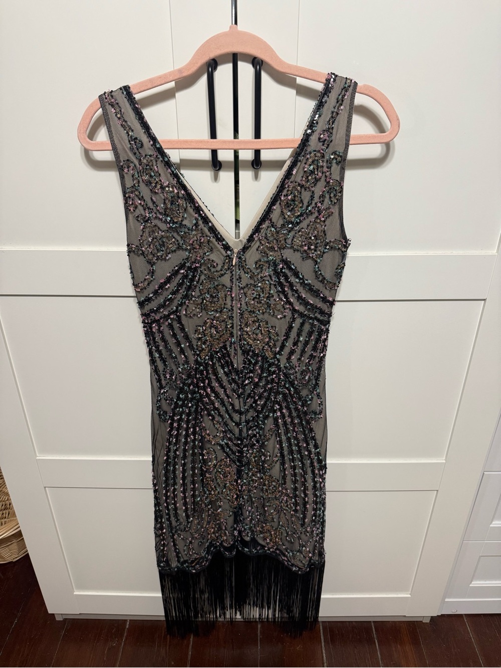 Embellished 1920’s flapper style Beaded V-Neck Midi Dress